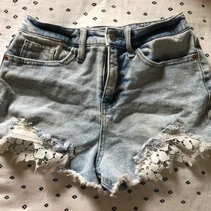 Lace-Trimmed Denim Cutoffs